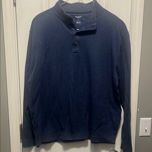 Men's Blue Long Sleeve 1/4 button Polo Shirt